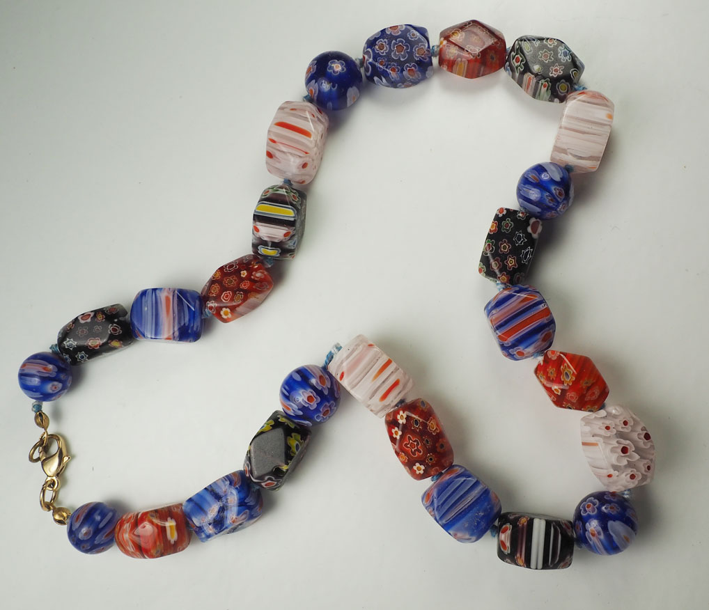 Vintage Millefiori Murano Large Venetian Faceted Glass Bead Necklace Ebay